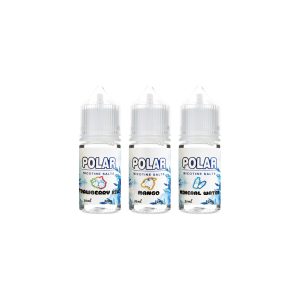 OLAR 極地煙油三瓶合照－草莓奇異、芒果與礦泉水風味展示，強調清爽果香與冰感特色設計
