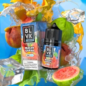 BLVK 水蜜桃芭樂冰煙油瓶身照、FROST 系列高冰感煙油外觀圖